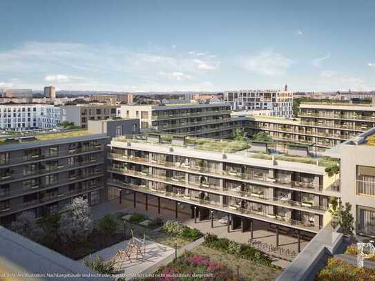 Stadtapartment mit sep. Küche, großen Fensterfronten und Balkon zum grünen Innenhof