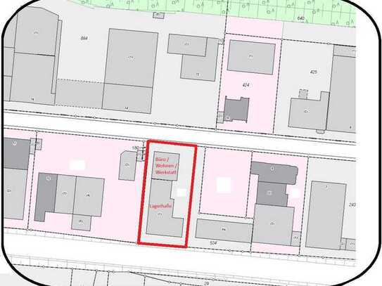 Gewerbegrundstück mit Halle, Büro, Werkswohnung und kleiner Werkstatt