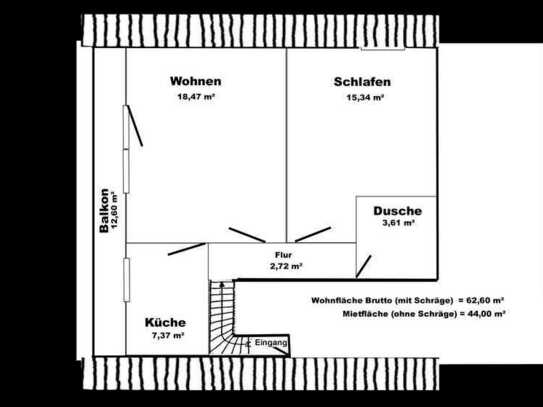 Gepflegte Dachgeschosswohnung mit zwei Zimmern sowie Balkon und EBK in Osnabrück-Wüste