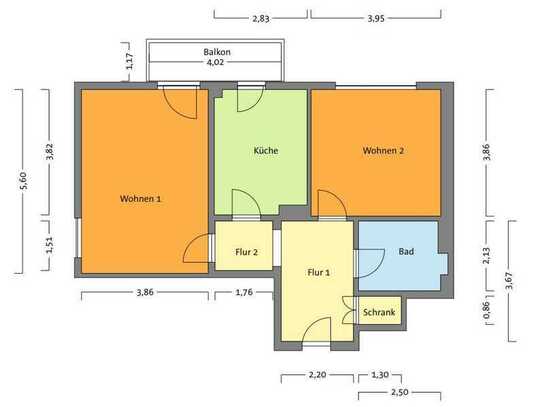 2,5 Zimmer Wohnung (ca. 67 qm) mit Balkon und tollem Ausblick ab 1.6. oder 15.6. zu vermieten.