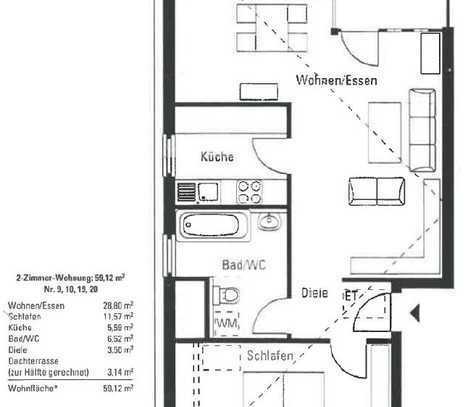 Schöne 2-ZKB mit Dachterrasse und EBK in Sinsheim (zentrumsnah)