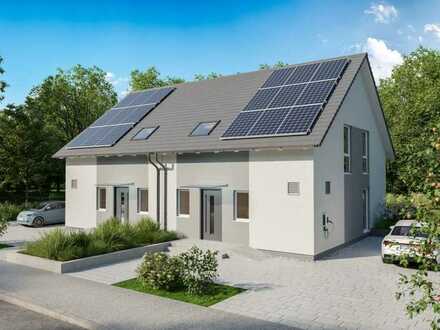 Dreifach sparen. Doppelhaushälfte als klimafreundlicher Neubau mit PV - Anlage. Kfw Förderung (100
