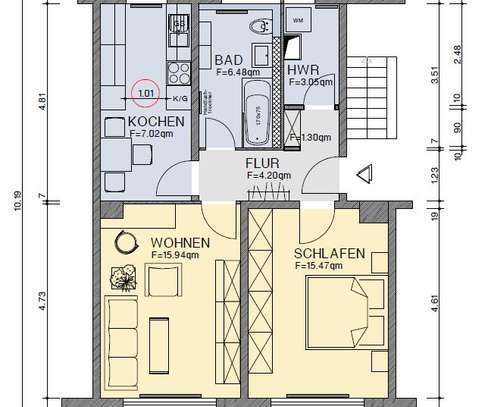 Geräumige 2-Raum-Wohnung mit HWR