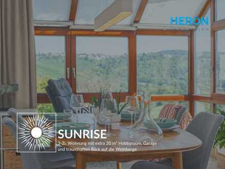 SUNRISE – 3-Zimmer-Wohnung mit extra 20 m² Hobbyraum, Garage und traumhaftem Blick auf die Weinberge