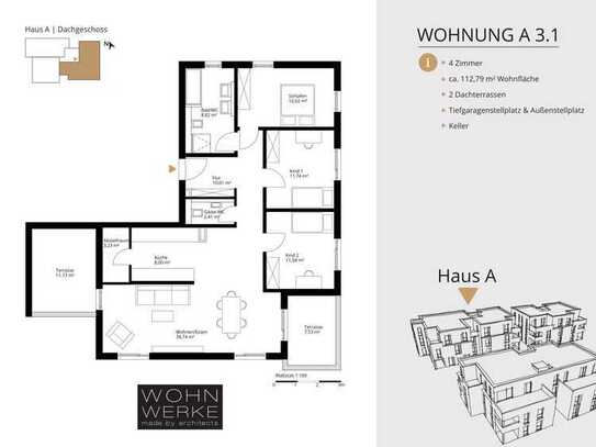 Whg A 3.1. - 4 Zimmer - Dachgeschoss mit 2 Dachterrassen