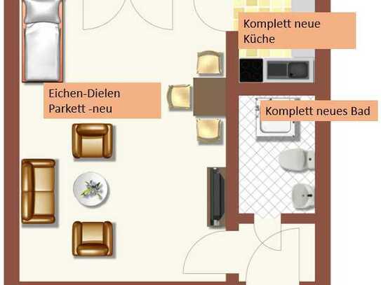 Erstbezug nach Renovierung: Apartment in Murnau, neue Küche, neues Bad, neuer Eichendielen-Parkett