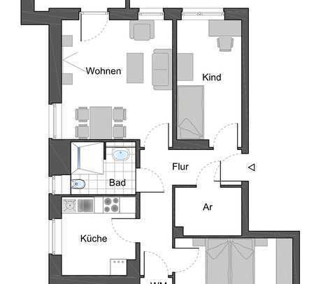 Gemütliche 3-Zimmer Wohnung für Familien mit WBS!