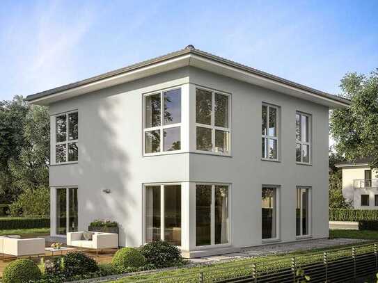 Eine Hausfamilie - vier Dachvarianten - moderne Stadtvilla mit Grundstück