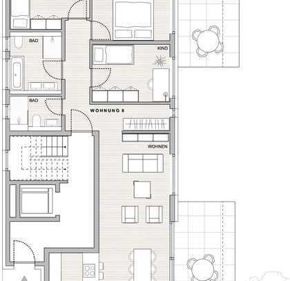 4,5 Zimmer-Wohnung mit 2 Süd-Terrassen und großzügigem Garten.