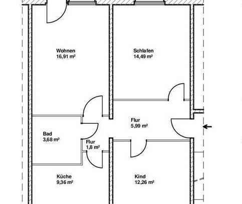 3 Raum Wohnung Bad mit Wanne, Balkon