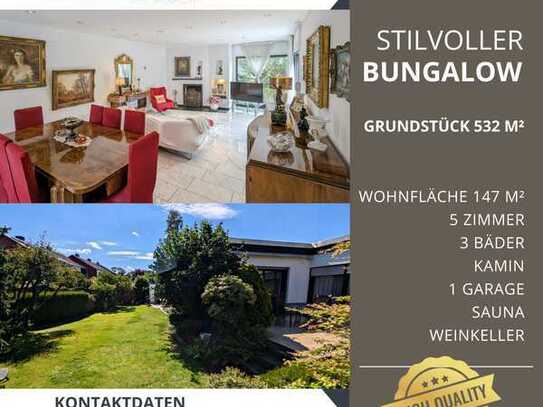 stilvoller Bungalow mit 5 Zimmer inkl. Garage, Garten, Kamin, Sauna, Weinkeller - Wohnfläche 147 m²