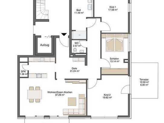 134 m² familienfreundliche 4 Zi. Wohnung mit Garten