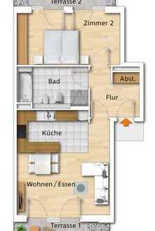 Optimal geschnittene 2-Zimmerwohnung im EG mit 2 Terrassen nach Osten und Westen
