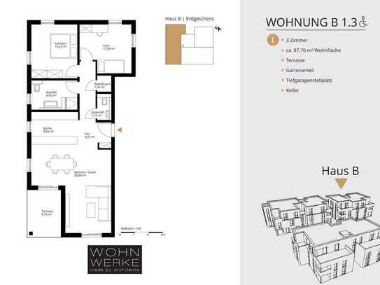 Whg B 1.3. - 3 Zimmer - Erdgeschoss mit ca. 156 m² Gartenanteil - barrierefrei