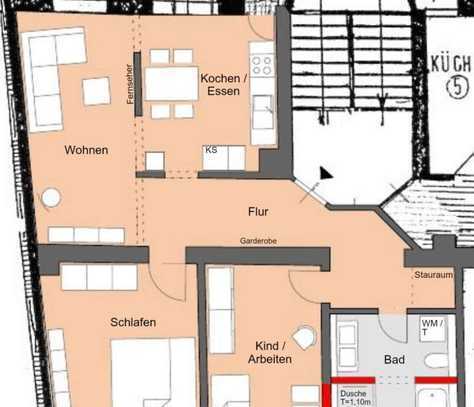 Balkon - EBK - großer Wohn- und Schlafbereich - Tageslichtbad - Laminat!
