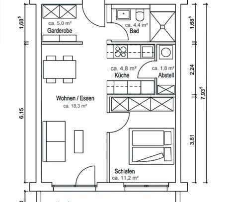 komplett möblierte, neuwertige 2-Zimmer-Wohnung mit Balkon in Markt Schwaben