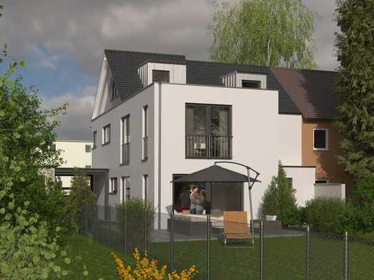 Neubau eines modernen Architekten-Zweispänner mit Südwest-Garten