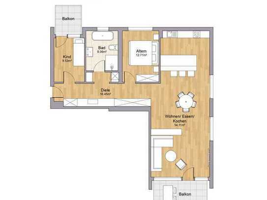 Familienfreundliche 3 Zimmer -Wohnung (Wohnungstyp 10)