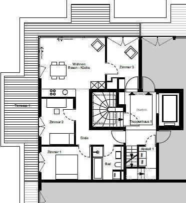 Stilvolles Penthouse mit Terrasse, Einbauküche, Klmatisiert mit Gemeinschaftssauna