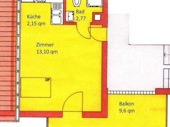 Ansprechende helle 1-Zimmer-Wohnung mit großem Balkon (9,6 qm)