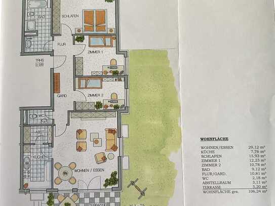 Geschmackvolle Wohnung mit vier Zimmern sowie Terrasse mit Garten,und Einbauküche in Oberriexingen