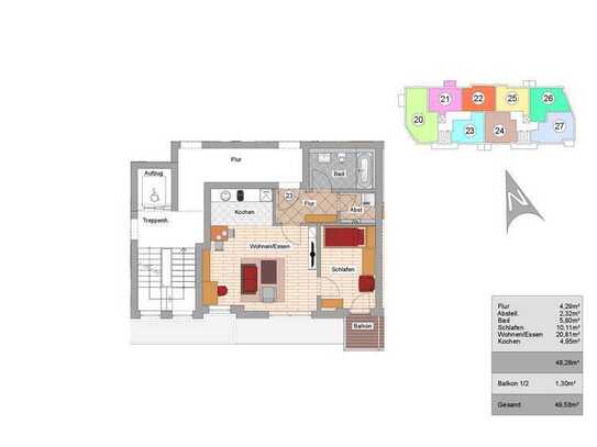 Attraktive 2-Zimmer Wohnung mit Balkon. W23