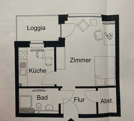 Geschmackvolle und geräumige Wohnung mit einem Zimmer sowie Balkon und EBK