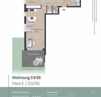 E8 - Lichtdurchflutete, großzügige 4 Zimmer Wohnung mit Süd-West Balkon im Quartier am Schmidbächle