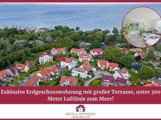 Exklusive Erdgeschosswohnung mit großer Terrasse, unter 300 Meter Luftlinie zum Meer!