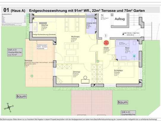 Sofort fertig! 91m² Barrierefreie Erdgeschosswohnung, Gäste WC, Garten, SW Terrasse (01)