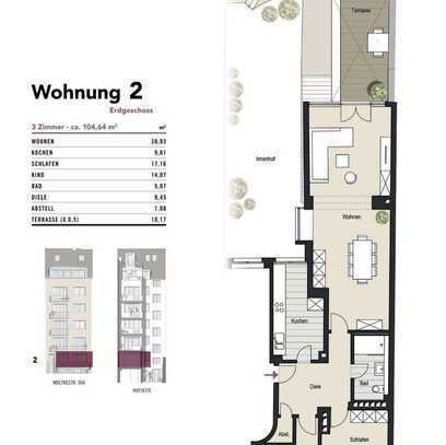 Belgisches Viertel! 3-Zimmer Wohnung mit Terrasse und idyllischen Gartenanteil - Moltkestr. 30a- WE2