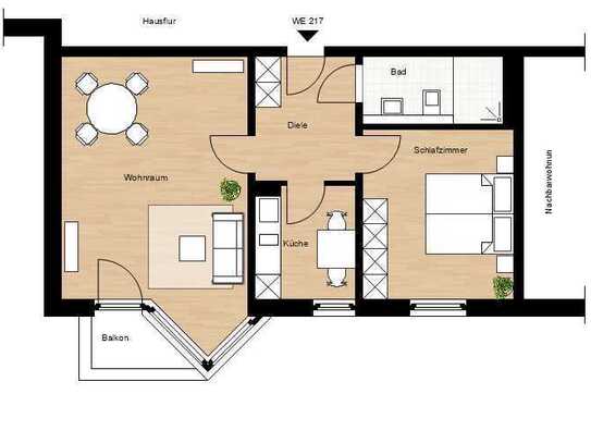 gut geschnittene 2-Zimmer Wohnung in Essen Stadtwald (barrierefrei, Balkon)