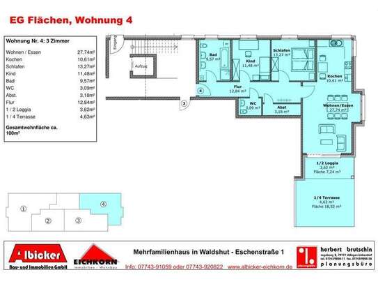 3,5 Zimmerwohnung Erdgeschoss mit Terrasse ca. 100 m², mit Lift