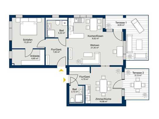 2 zusammengelegte Wohnungen als 3,5-Zimmer-Wohnung zu verkaufen