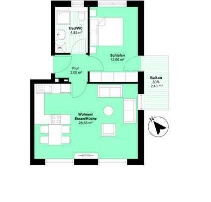 2 Zimmer OG Wohnung mit Balkon - Haus 1 | Nr. 3