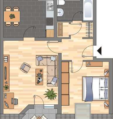 2-Zimmer-Wohnung - gr. Küche- 2 x Balkon - Bad mit Fenster