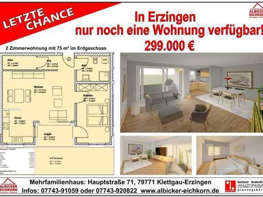 2 Zi. EG mit Terrasse ca. 75 m² - Wohnung 2 - Hauptstr. 71, 79771 Klettgau-Erzingen - Neubau