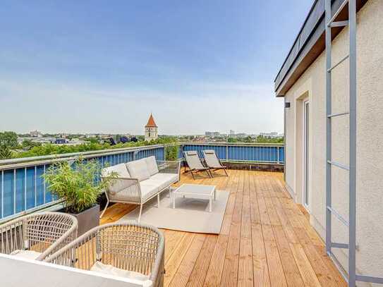 Vollmöblierte 1-Zimmer-Dachgeschosswohnung mit großer Dachterrasse