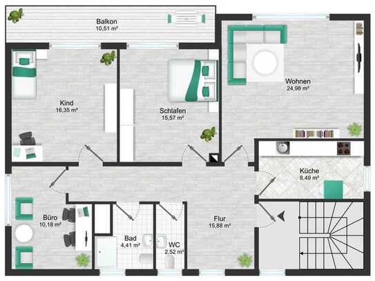 Mühldorf Rottstr.: 4 Zi. OG-Wohnung in ruhiger Lage mit Balkon