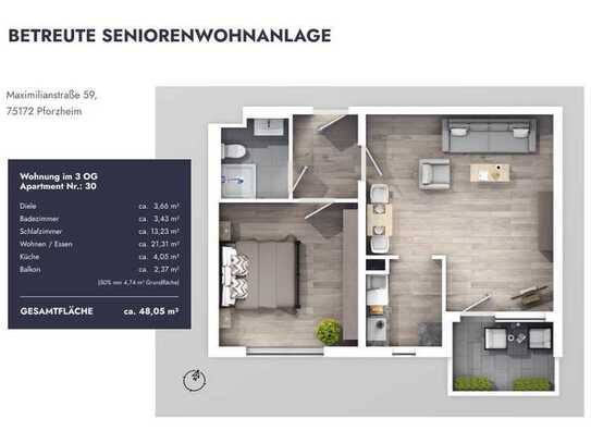 2-Zimmer-Wohnung für Senioren (60+) im Herzen Pforzheims