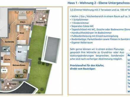 ! wow ! Bezaubernde 57 m² Gartenanteil & 2 Terrassen: 3,5-Zimmer-Wohnung mit 100 m² Wohnfläche!