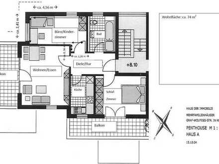 Schöne 3-Raum-Penthouse-Wohnung mit 2 Dachterrassen und Einbauküche in Rottenburg a. N.