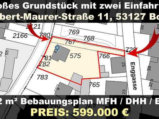 🏠 Großes Baugrundstück mit zwei Einfahrten in sehr guter Lage 💎 Bebauungsplan für MFH / DHH / EFH