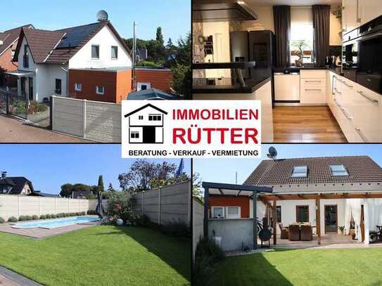 Rheinberg, freist. EFH, ca. 140 m² Wfl., ca. 425 m² Gstk., 3 Bäder, Kamin, Pool, Garage, PV-Anlage