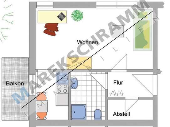 gemütliche und schöne 1-Raumwohnung in Nähe der Universität mit Küche und Balkon