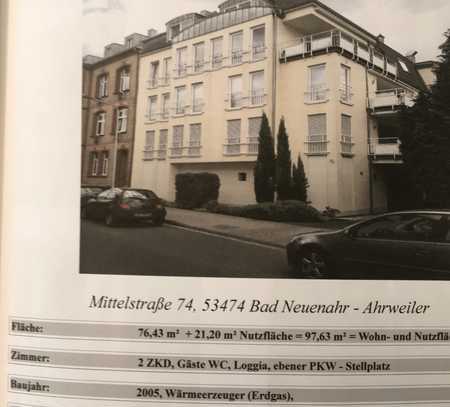 Gepflegte Etagenwohnung mit zwei Zimmern, Einbauküche sowie Aufzug und Loggia in Bad Neuenahr