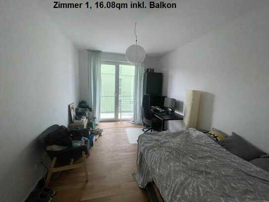 16qm Zimmer mit eigenem Balkon in WG mit großem Wohnzimmer und offener Küche - mehre Badeseen