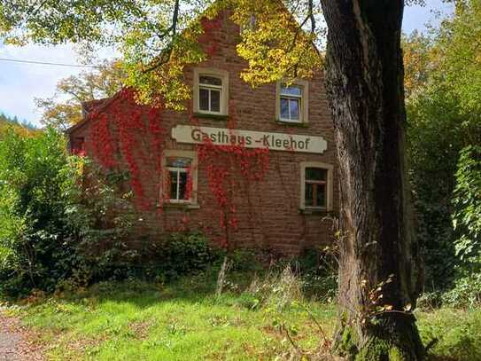 Pferdeimmobilie, Pferdehof, ehemaliges Gasthaus mit Pferdeställen umgeben von Wiesen und Wäldern