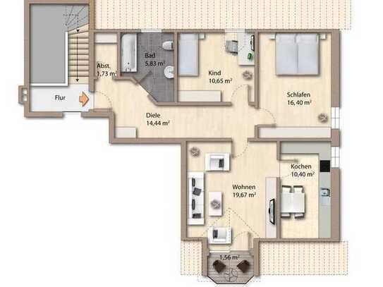 Ansprechende 3-Zimmer-DG-Wohnung mit Balkon und EBK in Niedertaufkirchen