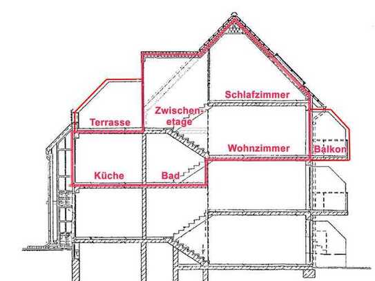 Wollen Sie besonders wohnen? 2-ZimmerMaisonette über 4 Halbetagen, Balkon und Dachterrasse